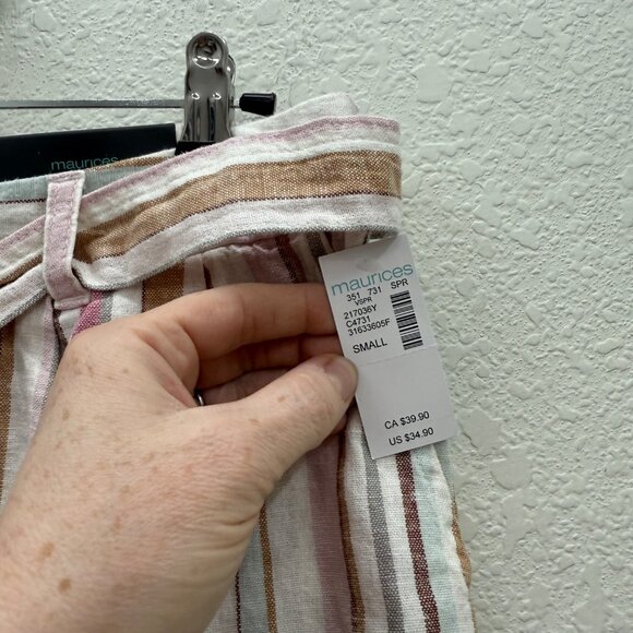 Maurices Colorful Stripe Linen Blend Belted Shorts Womens size Small NEW - Picture 2 of 9